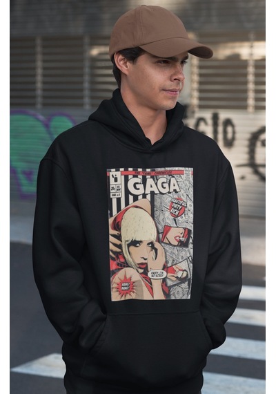 Sevbano Lady Gaga Tasarım Baskılı Unisex Oversize Şarkıcı Hoodie Siyah