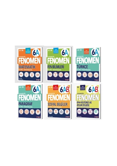 Fenomen Okul 2026 6. Sınıf Matematik + Türkçe + Fen + Paragraf + Sosyal + Din A Soru Seti 6 Kitap Güncel Müfredat