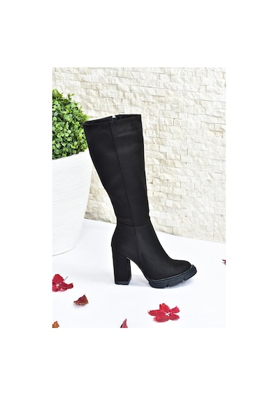 Fox Shoes Siyah Süet Yüksek Topuklu Kadın Çizme L282770102 Siyah