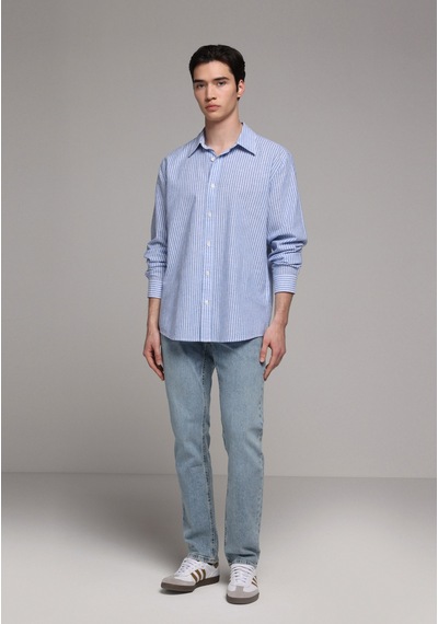 Colin's Colins Regular Fit Shirt Neck Çizgili Erkek Mavi Uzun Kol Gömlek Cl1081139 Q1.v2 Ble