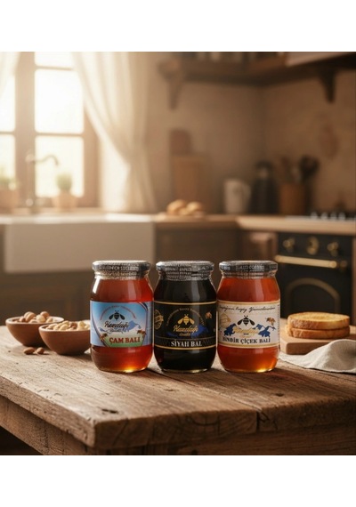 Kazdağı 3'lü Bal Seti Siyah Bal 500g Çiçek Balı 500g Çam Balı 500g