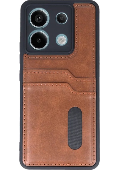 Newface Xiaomi Redmi Note 13 Pro 4g Kılıf Sara Kartvizitli Deri Kılıf - Taba