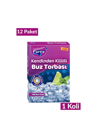 Kendinden Kilitli Buz Torbası 196 Buz Küpü 12 Paket 1 Koli