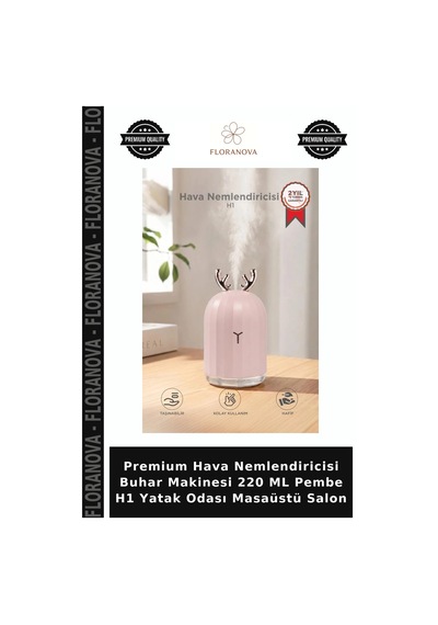 Premium Hava Nemlendiricisi Buhar Makinesi 220 Ml Pembe H1 Yatak Odası Masaüstü Salon