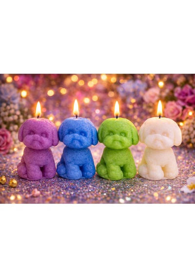 Shıne Candles- Dekoratif Köpek Mum Sevimli Tasarım- Beyaz Renk Beyaz