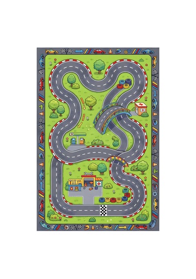 Kartela Halı Orman Yarış Pisti Kaymaz Taban Çocuk Oyun Halısı - 80 x 120 CM
