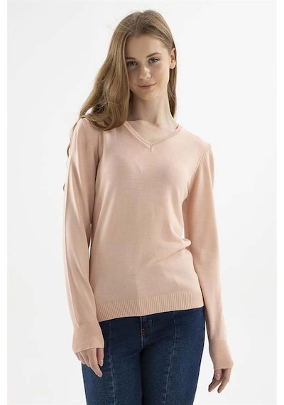 Fashion Friends Kadın V Yaka Kazak 23k0244k1 Pudra