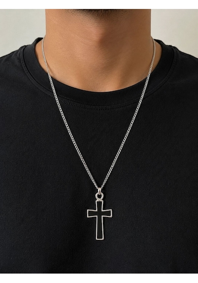 Unisex Gotik Haç Kolye Kırmızı Gri Gümüş Vintage Cross Kolye, Retro Zincir Kolye, Kadın Erkek Punk Gothic Siyah