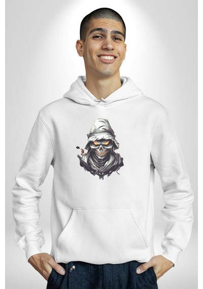 Kasaba Kurukafa Ninja Kadın Erkek Beyaz Kapüşonlu Sweatshirt Hoodie Beyaz