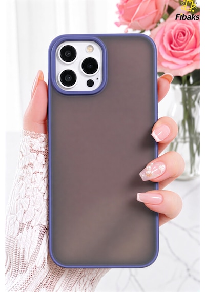 Fibaks iPhone 13 Pro Uyumlu Kılıf Metal Çerçeve Hassas Butonlu Renkli Buzlu Şeffaf Transparan Kapak