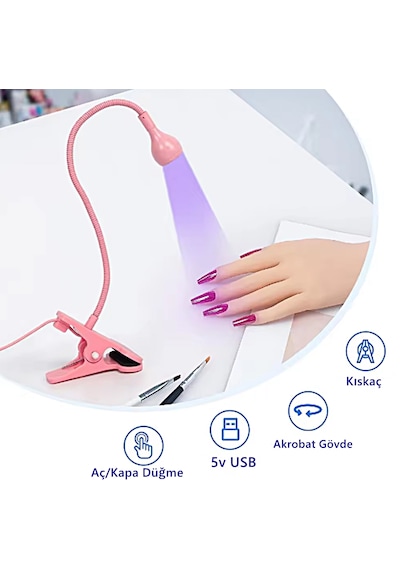 Uv Led Tırnak Kurutucu Ultraviyole Esnek Klipsli Masa Lambası Pmb