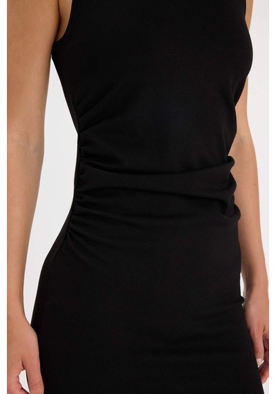 DeFacto Bodycon Vücudu Saran Yarım Balıkçı Yaka Kolsuz Maxi Siyah Abiye Elbise D5067AX24AUBK81