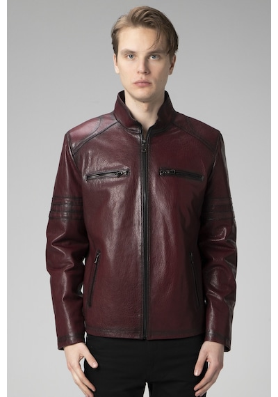 Dericlub E2214 Jumbo Gerçek Deri Erkek Mont-Bordo