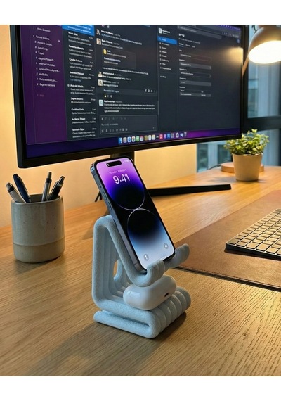 Masaüstü Kaymaz Taban Telefon Ve Tablet Standı - Kulaklık Ve Not Kağıdı Bölmeli-kiremit Bebek Mavisi