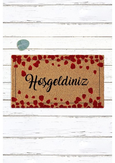 Gül Yapraklı Tasarım Hoşgeldiniz Kapı Paspası Koko Paspas Dış Kapı Paspası Kıl Paspas Tek Renk