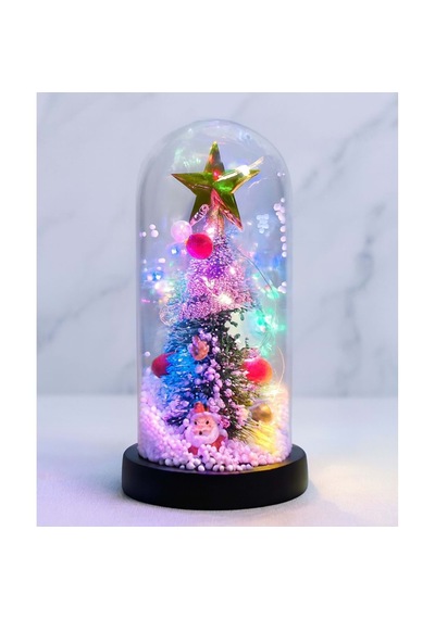 Yılbaşı Temalı Işıklı Dekoratif Cam Fanus Led Masa Süsü 22x11 Cm 01