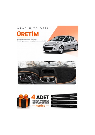 Renault Clıo 3 2005-2012 Uyumlu Torpido Koruma Örtüsü Oto Kılıfı - Siyah Kahverengi