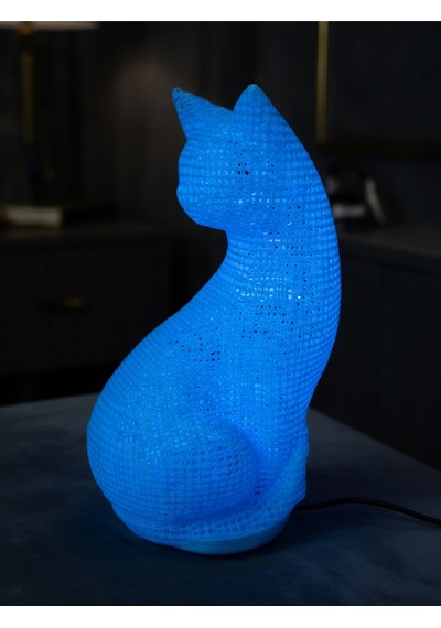 Dekoratif Kedi Figürlü Gece Lambası 3d Yazıcı Baskı Hediyelik Masa Lambası Aydınlatma 23cm Mavi