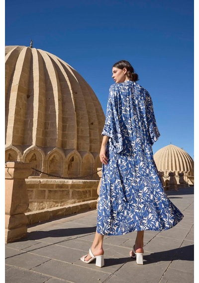 Monamise Kadın Dantelli Dekolteli Yaprak Desenli Kimono Takımı 23038 Çok Renkli