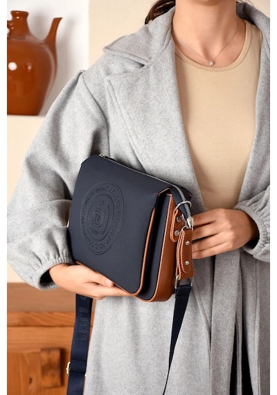 Just Polo Kadın Orijinal Yeni Sezon Omuz Çantası Shopper Ebat : 21 X 28 Cm Lacivert Taba