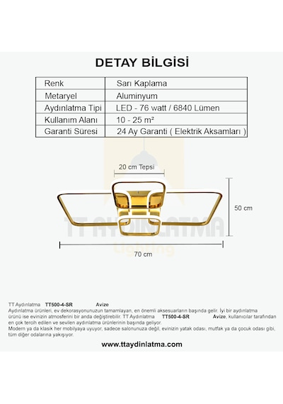 Tt500-4-sr Tt Ayd. Sarı Kaplama Beyaz Işık 4 Lü Led Avize SARI