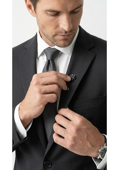 Tk 6893erkek Klasik 2 Li Takım Elbise 2 Düğmeli Slim Fit Esnek Kumaş Çift Yırtmaçlı 7 Drop Siyah