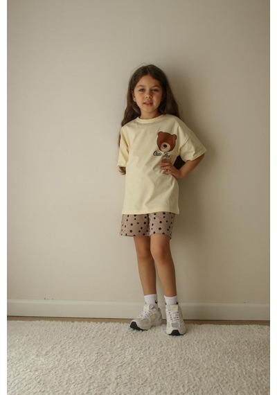 Jeliboomkidswear Kiz Çoçuk 3-10 Yaş Şortlu Kısa Kollu 2 Li Takım Krem - Kahve