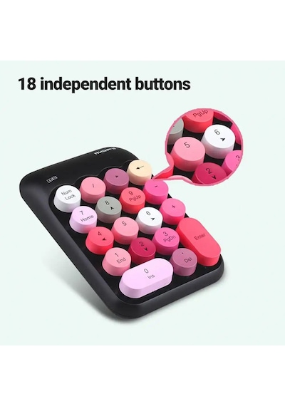 Renkli Daktilo Tarzı Vintage Kablosuz Wıreless Numeric Keypad 18 Tuşlu Sayısal Klavye Numpad