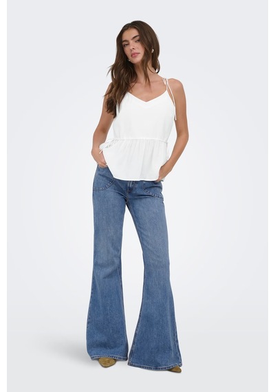 Only Onlnele Regular Fit V Yaka Bağlama Detaylı İnce Askılı Bluz Bayan Bluz 15370325 Ekru
