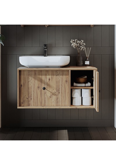 Gusto Ayaksız Oval Lavabolu Mdf 90 Cm Çekmeceli Banyo Dolabı Atl Atlantik Çam