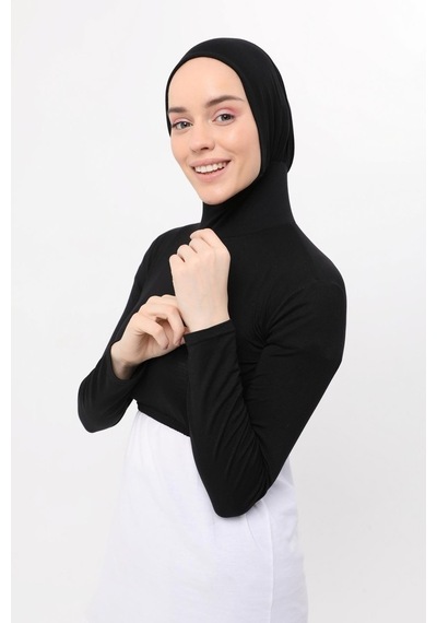 Altobeh Uzun Kollu Boyunluklu Boneli Yarım Body Siyah Çok Renkli