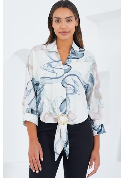 Bigdart Kadın Oversize Dökümlü Crop Saten Gömlek 906 - İndigo 906bgd19-043-14992 001