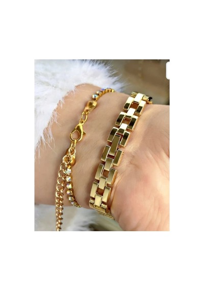 Altın Renk Taşlı Kol Saati Bileklik Hediyeli Gold - 710488427 Altın