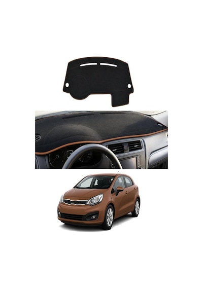 Kia - Rio 2012-2018 Uyumlu Torpido Koruma Kılıfı - Kahverengi Şeritli