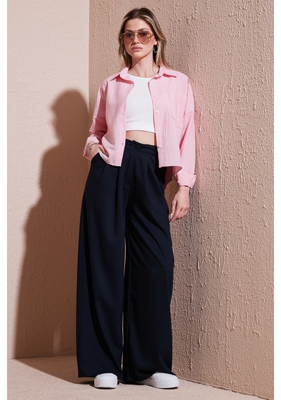 Lela Wide Leg Yüksek Bel Geniş Paça Palazzo Bayan Pantolon 5866290 Lacivert