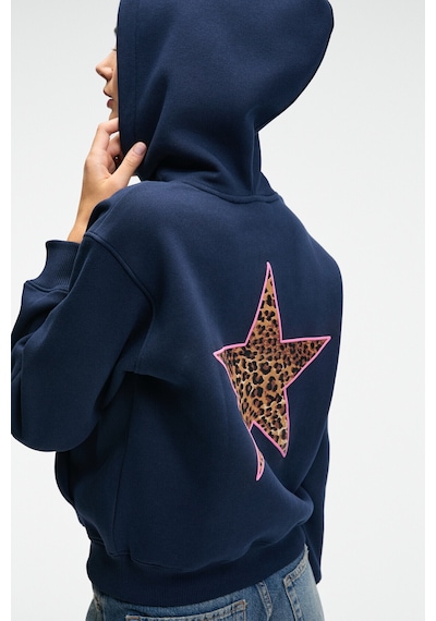 Grımelange YUMEA Kadın Oversize Kapüşonlu Baskılı Lacivert Sweatshirt
