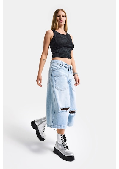 it's basic Kadın Mavi 12s6-3 Süper Baggy Fit Kemer Detaylı Maxi Boy Denim Şort
