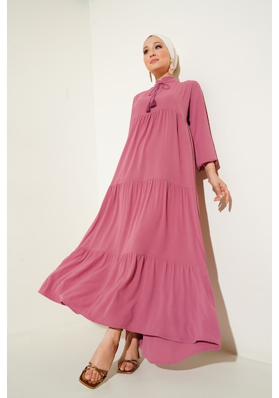 Bigdart T1627 Yaka Bağcıklı Elbise - A. Pembe