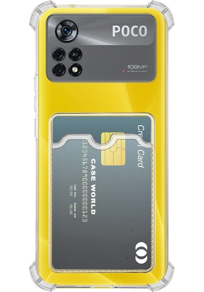 Xiaomi Poco X4 Pro Kapak Kamera Korumalı Kartlıklı Darbe Emici Özellikli Şeffaf Silikon Kılıf