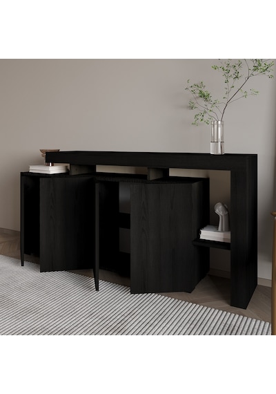 İnarch Dizayn Beliz Led Işıklı Modern Konsol 170 Cm, 4 Kapaklı Ve İç Raflı Depolama, Tasarım Siyah İnarch Dizayn Beliz Led Işıklı Modern Konsol 170 Cm, 4 Kapaklı Ve İç Raflı Depolama, Tasarım Siyah