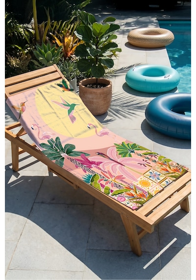 Tropikal Flamingo Palmiye Plaj Havlusu - Bohem Pastel Egzotik Kuşlu Hızlı Kuruyan Mikrofiber Havlu Sedef Dalgası
