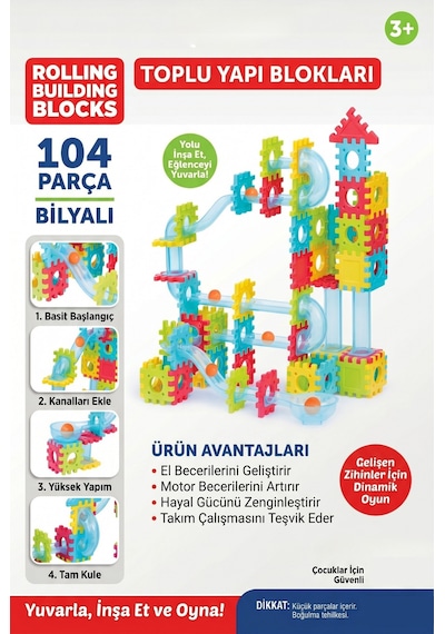 104 Parça Bilyalı Yapı Blokları Eğitici Zeka Geliştirici Labirent Oyuncak Seti 3+ Yaş