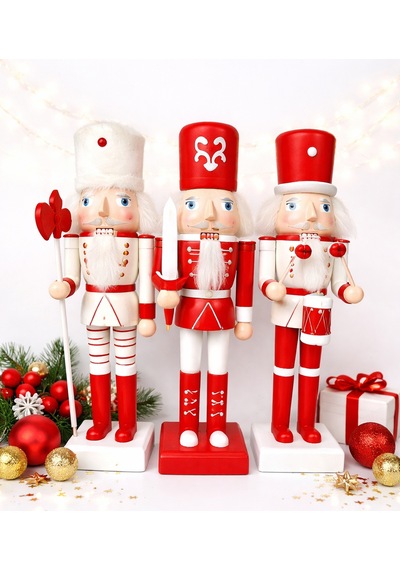 Beysüs Yılbaşı Dekor Orijinal Ahşap Fındıkkıran 3 Lü Set 25 Cm