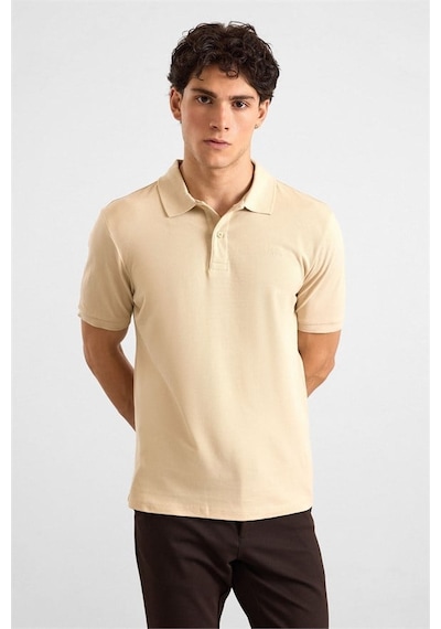 Süvari Bej Regular Düz Baskısız Pike Düğmeli Polo Yaka Tişört Ts1014000411-bj3
