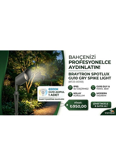 Braytron Spotlux Gu10 Bahçe Aydınlatma Armatürü - Gri Ip65 Su Geçirmez Çim Üstü Led Spot Siyah