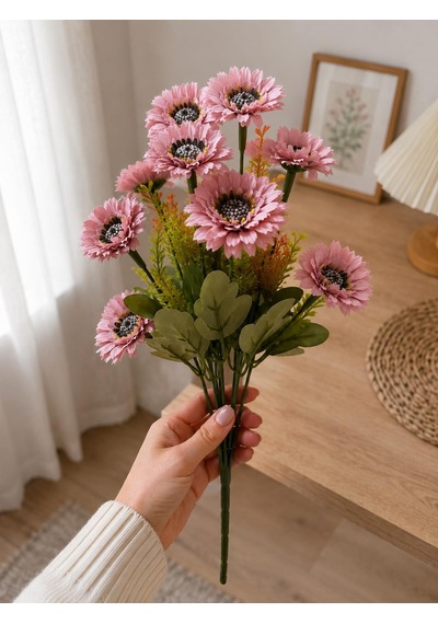 41 Cm Pudra Pembe Yapay Gerbera Çiçek Demeti Dekoratif Vazo Çiçeği Ev Ofis Süsü