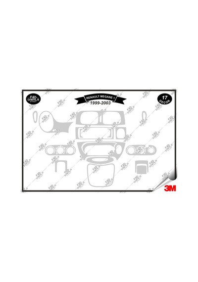 Renault Megane 1 1999-2003 Torpido Konsol Trim Göğüs Maun Kaplama Set 17 Parça Gümüş