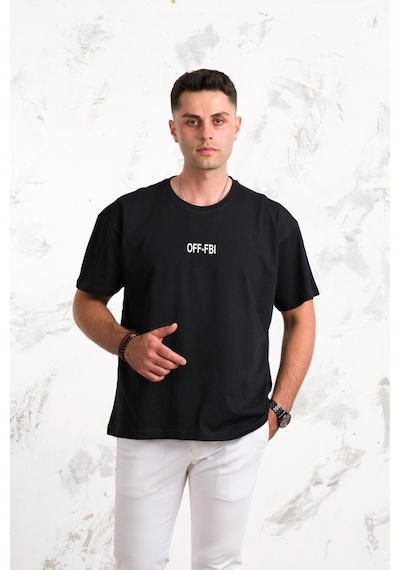 Oversize Önü Baskılı Pamuklu Basic Erkek Penye T-Shirt