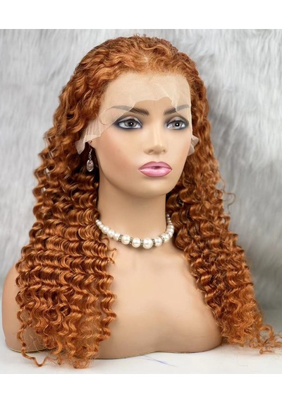 Gerçek Front Lace Tül Peruk Afro Dalgalı Bakır 70 75cm