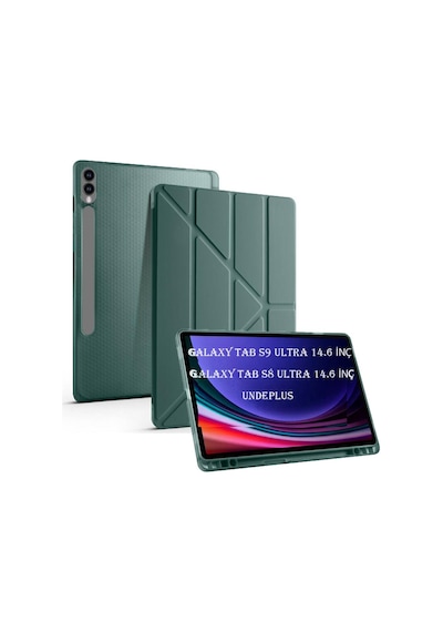 Samsung Galaxy Uyumlu Tab S8 Ultra/s9 Ultra/s10 Ultra Kılıf Kalem Bölmeli Trifolding Case X900 X910 X920 Kılıf